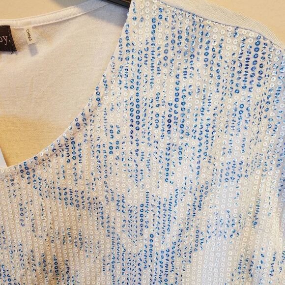 Crosby Womens Tops Sequenced Blue Short Sleeve Blue White Small - Picture 3 of 8
